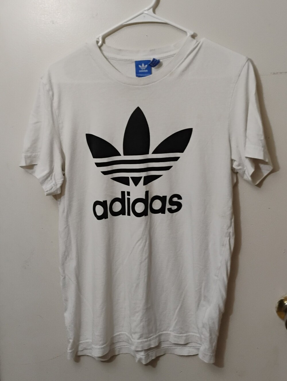 adidas White Short Sleeve Tee with Black Trefoil Logo